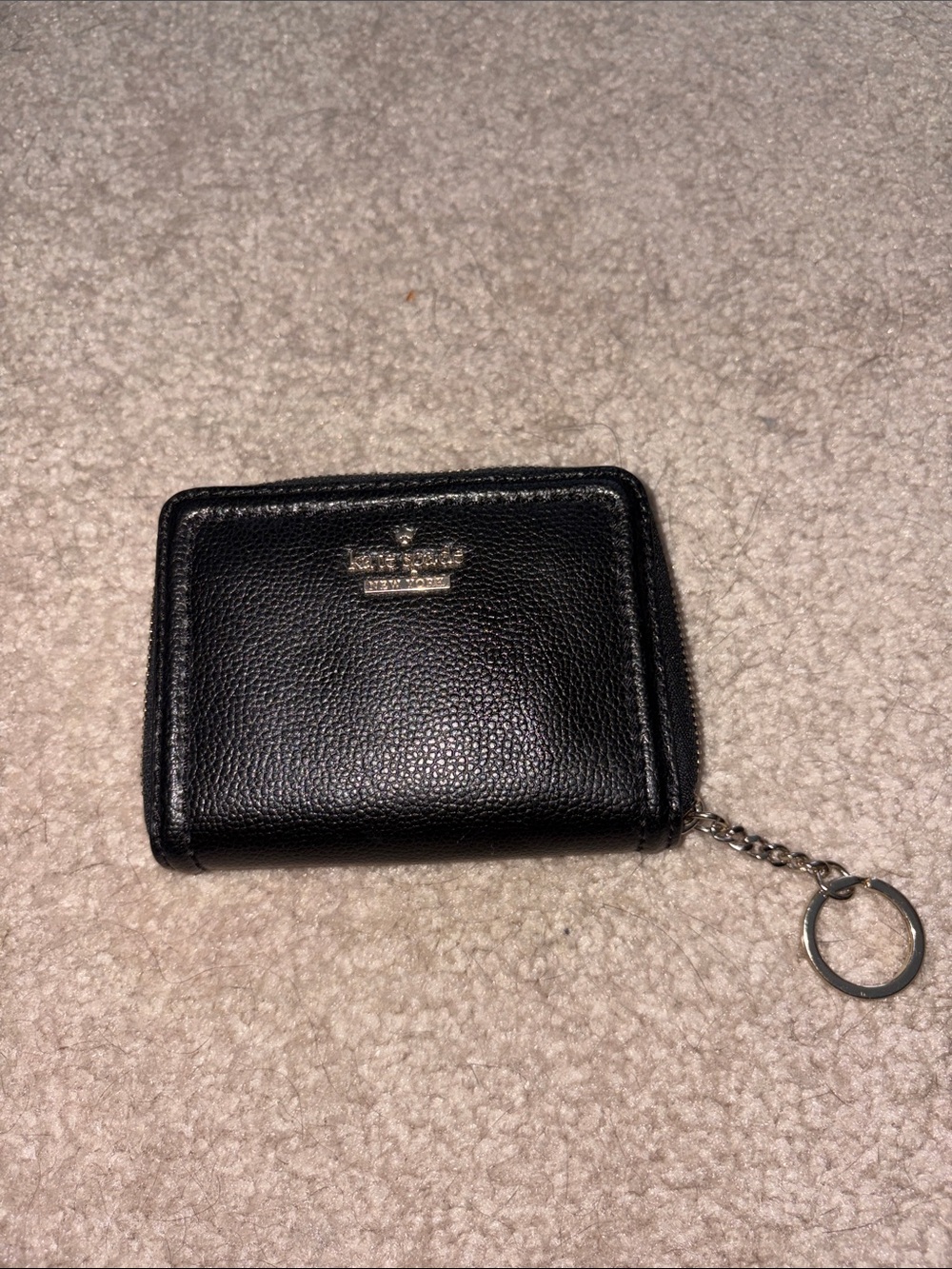 kate spade black pebble leather zip coin card case with keyring